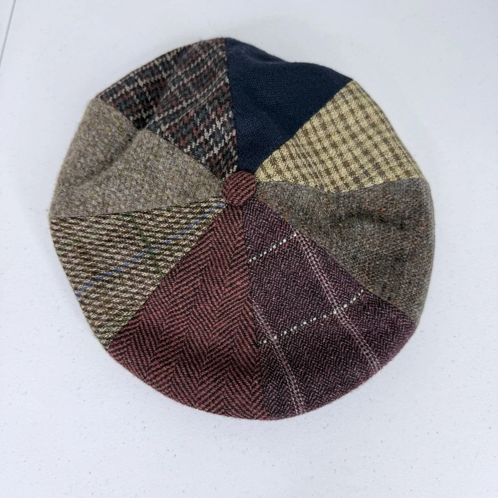 Doria Gruppo Borsalino Italian Wool Patchwork Newsboy Cap Hat Mens Large 7.5